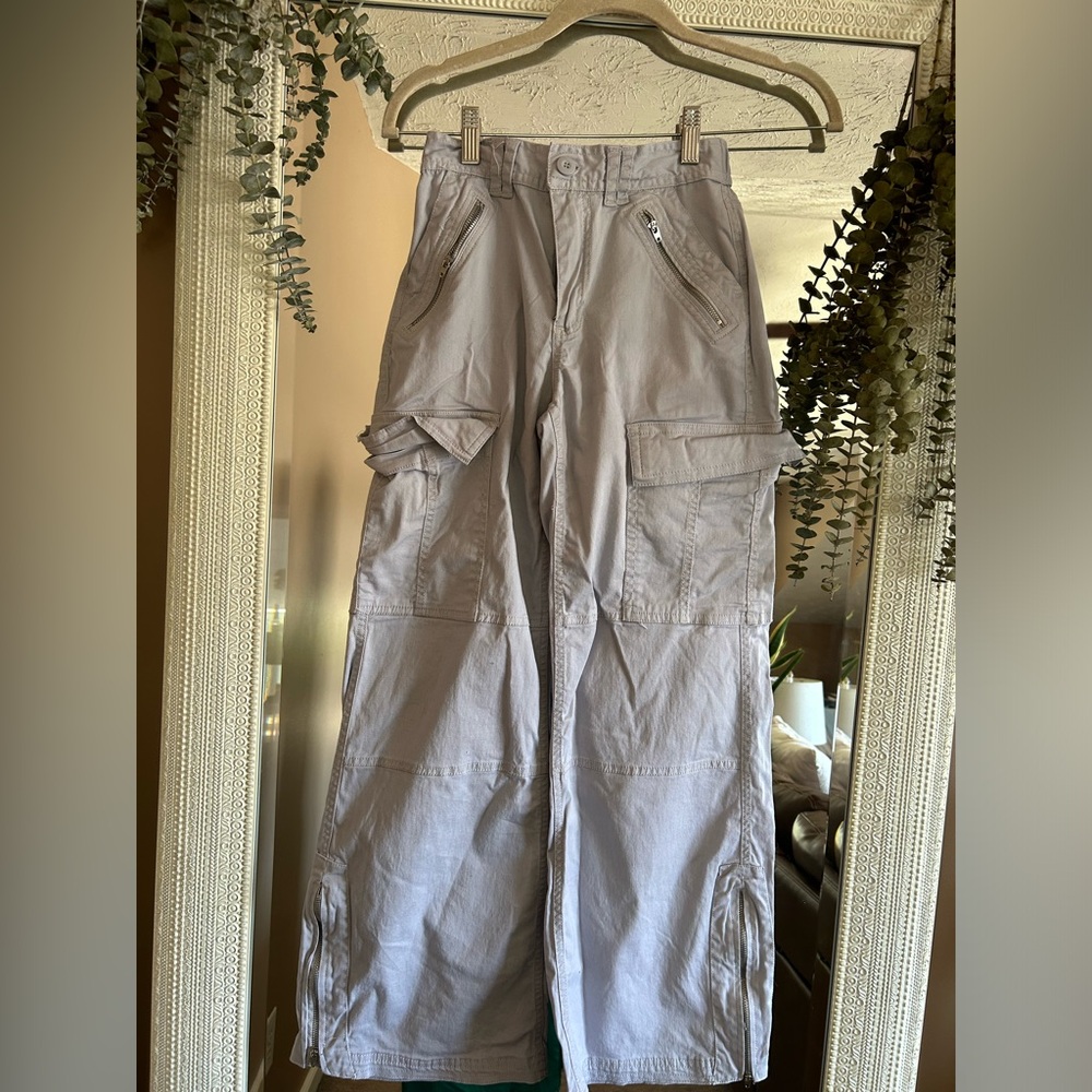 Wide leg grey cargo style pants